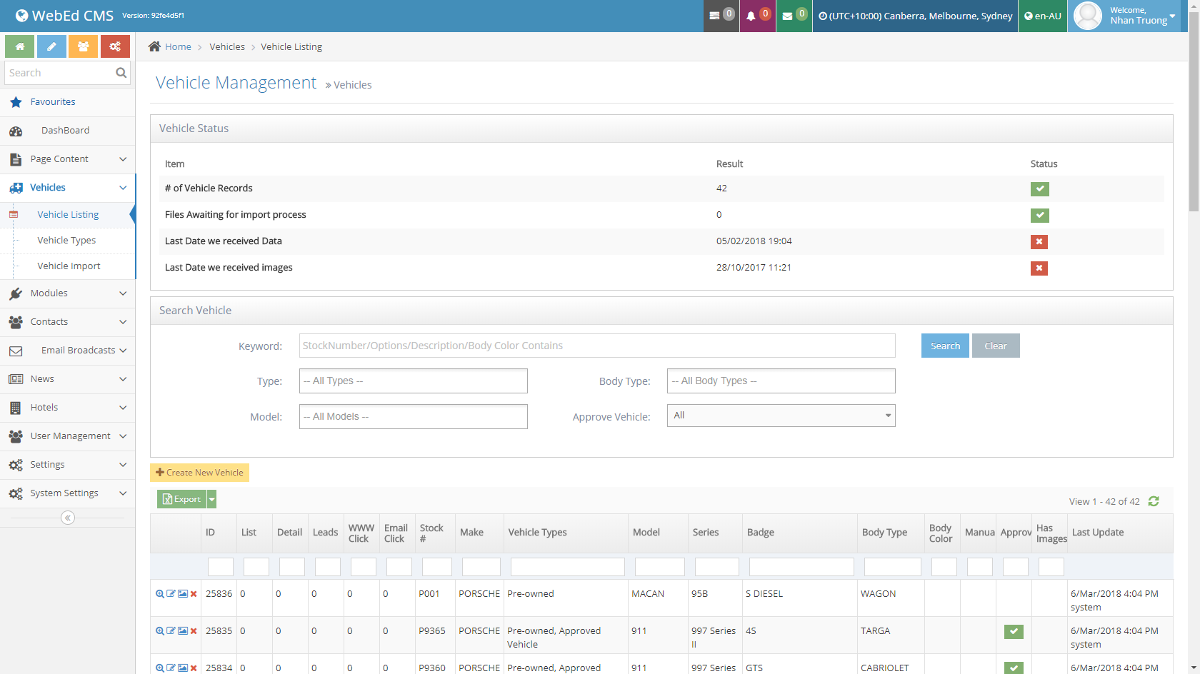 Manually adding vehicles to vehicle module