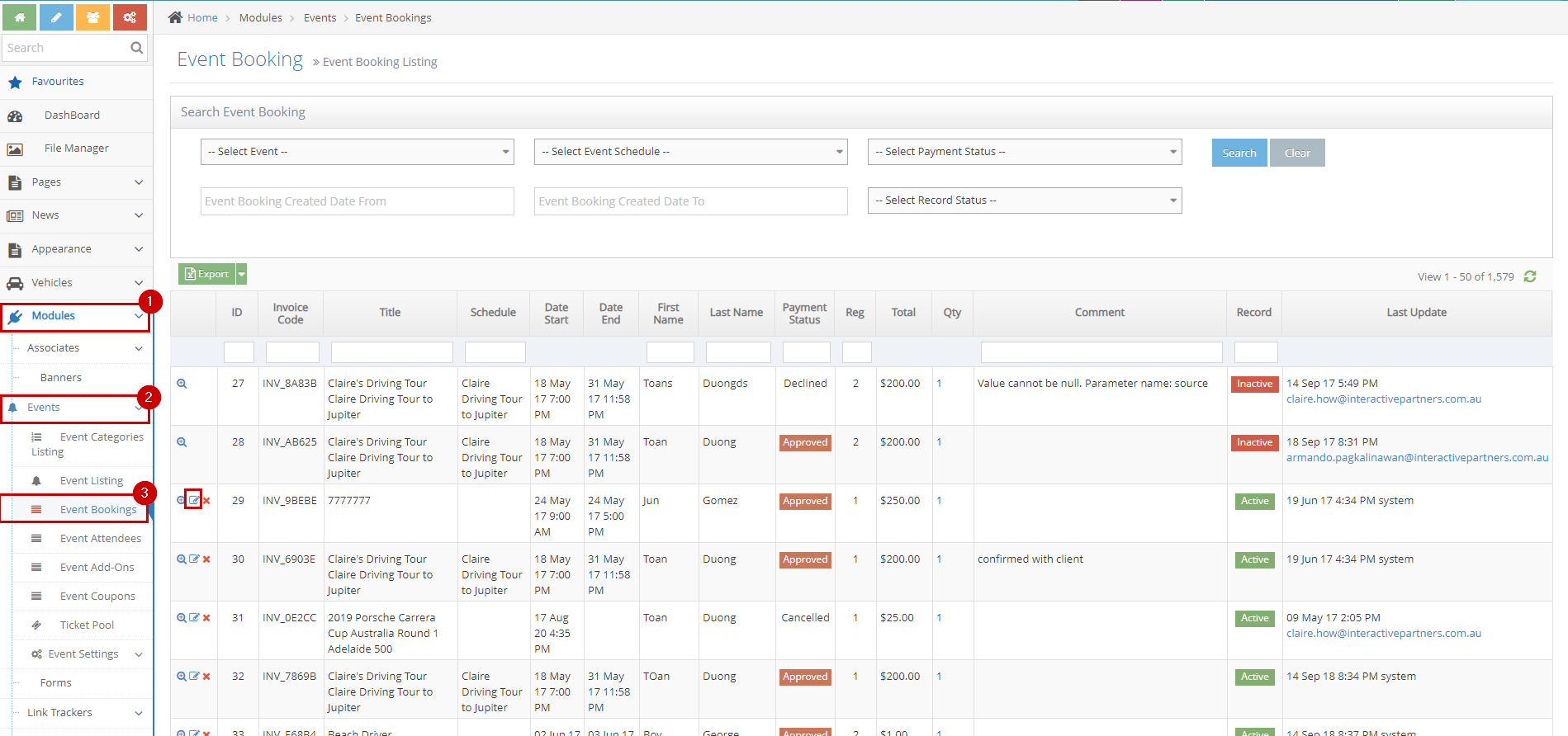 payment booking status