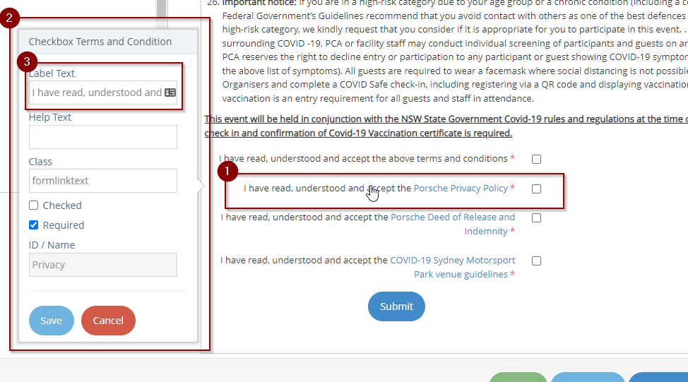Inserting a Link on a Checkbox Form Field Label
