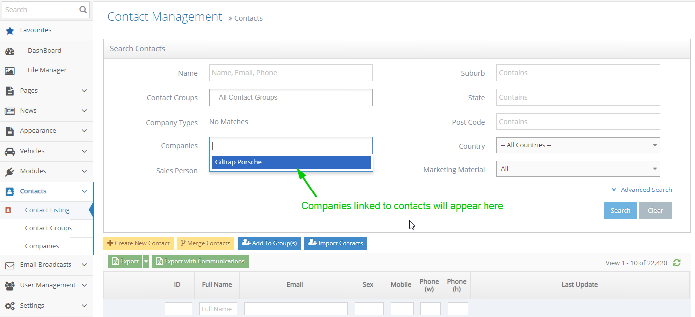 Companies and Contacts