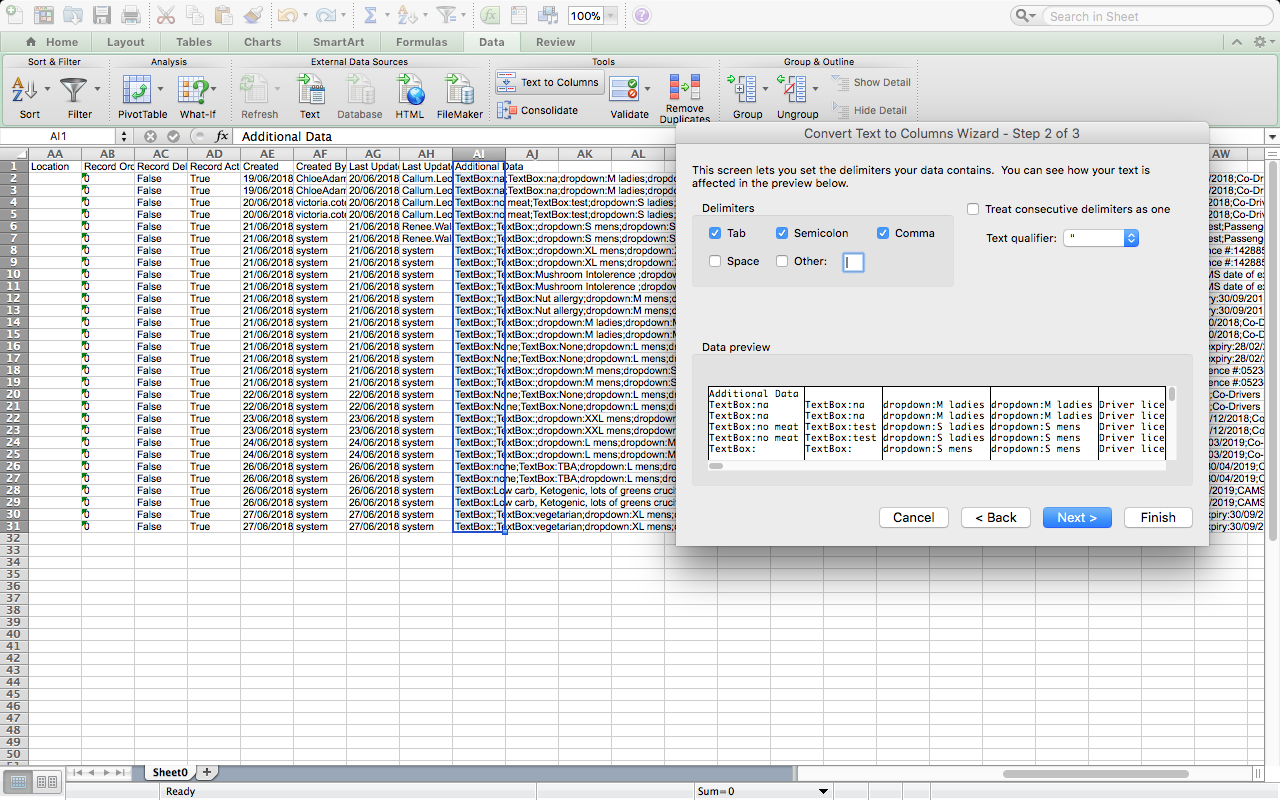 Events Separating Columns