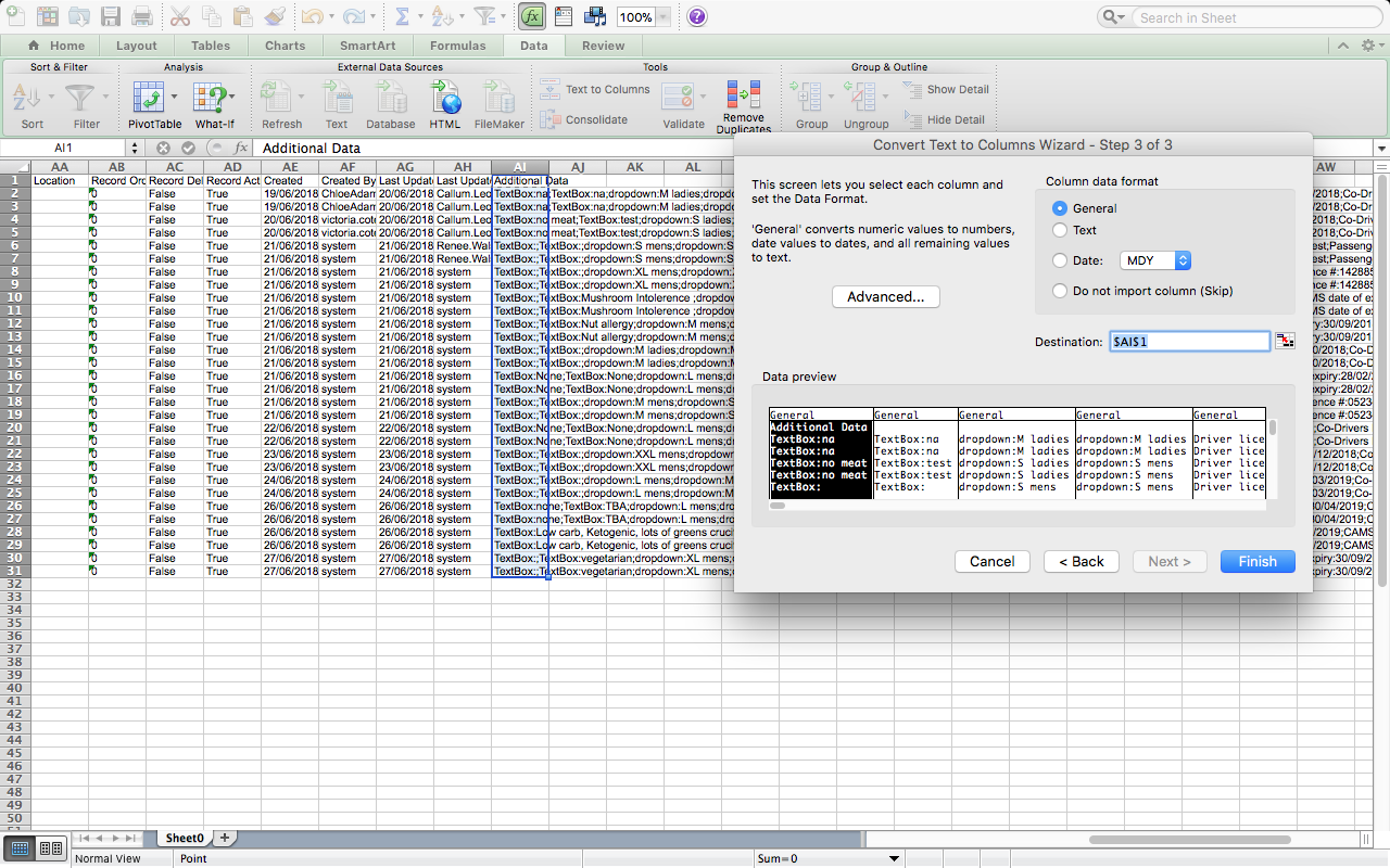 Events Separating Columns