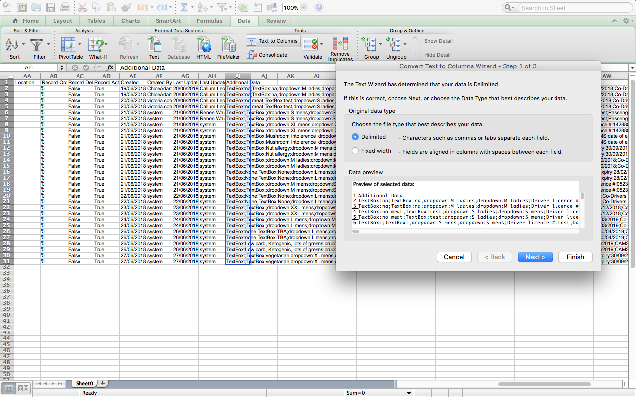 Events Separating Columns