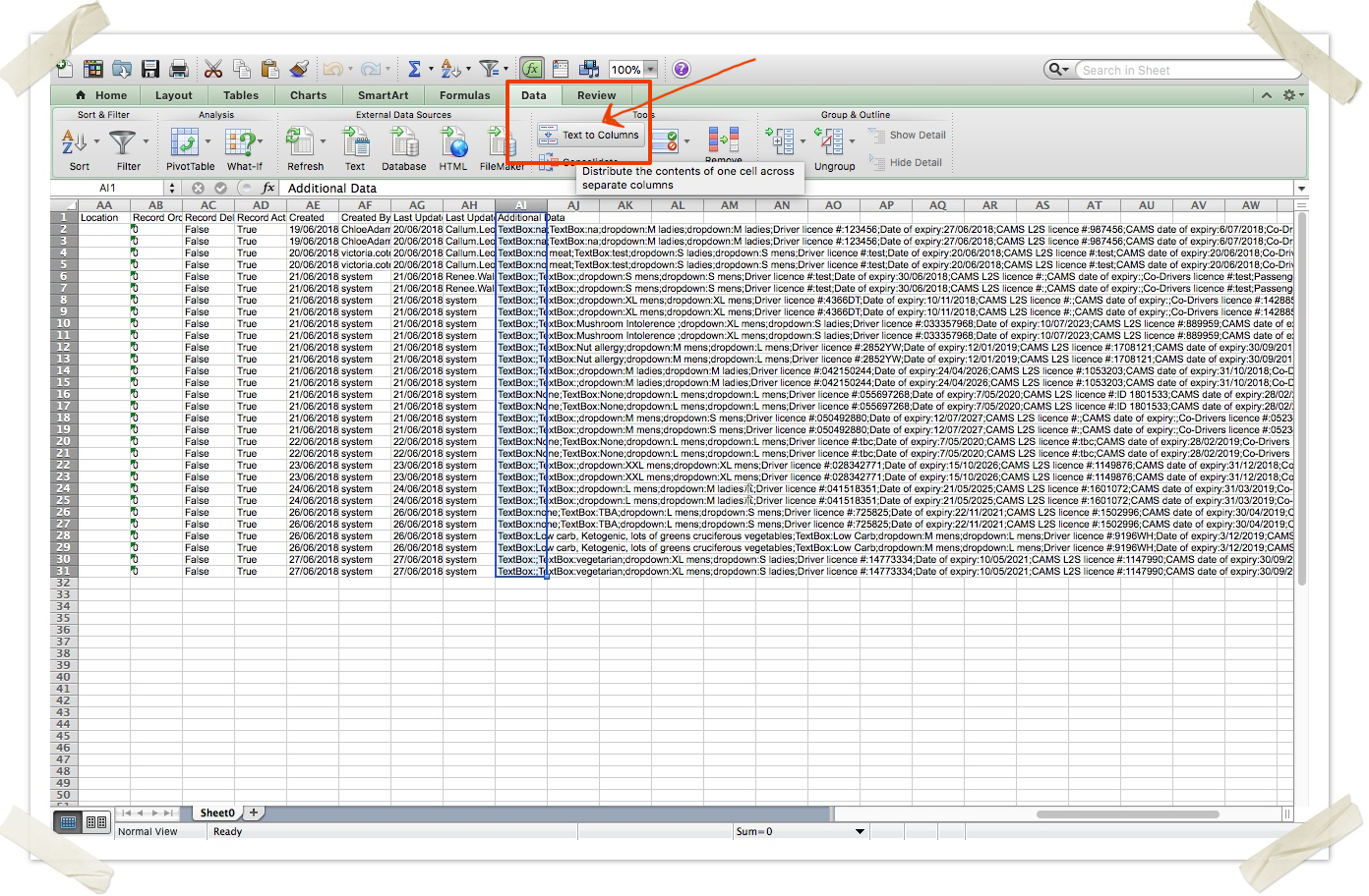 Events Separating Columns