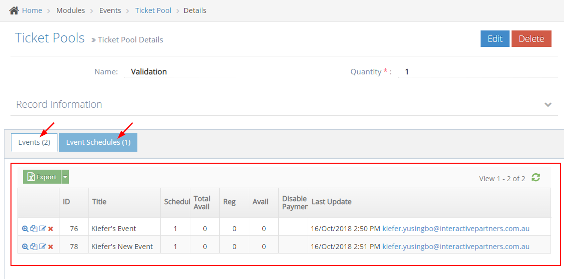 Events and Schedules
