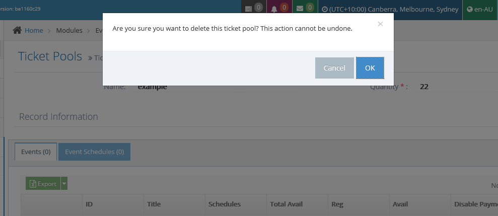 Delete a Ticket Pool