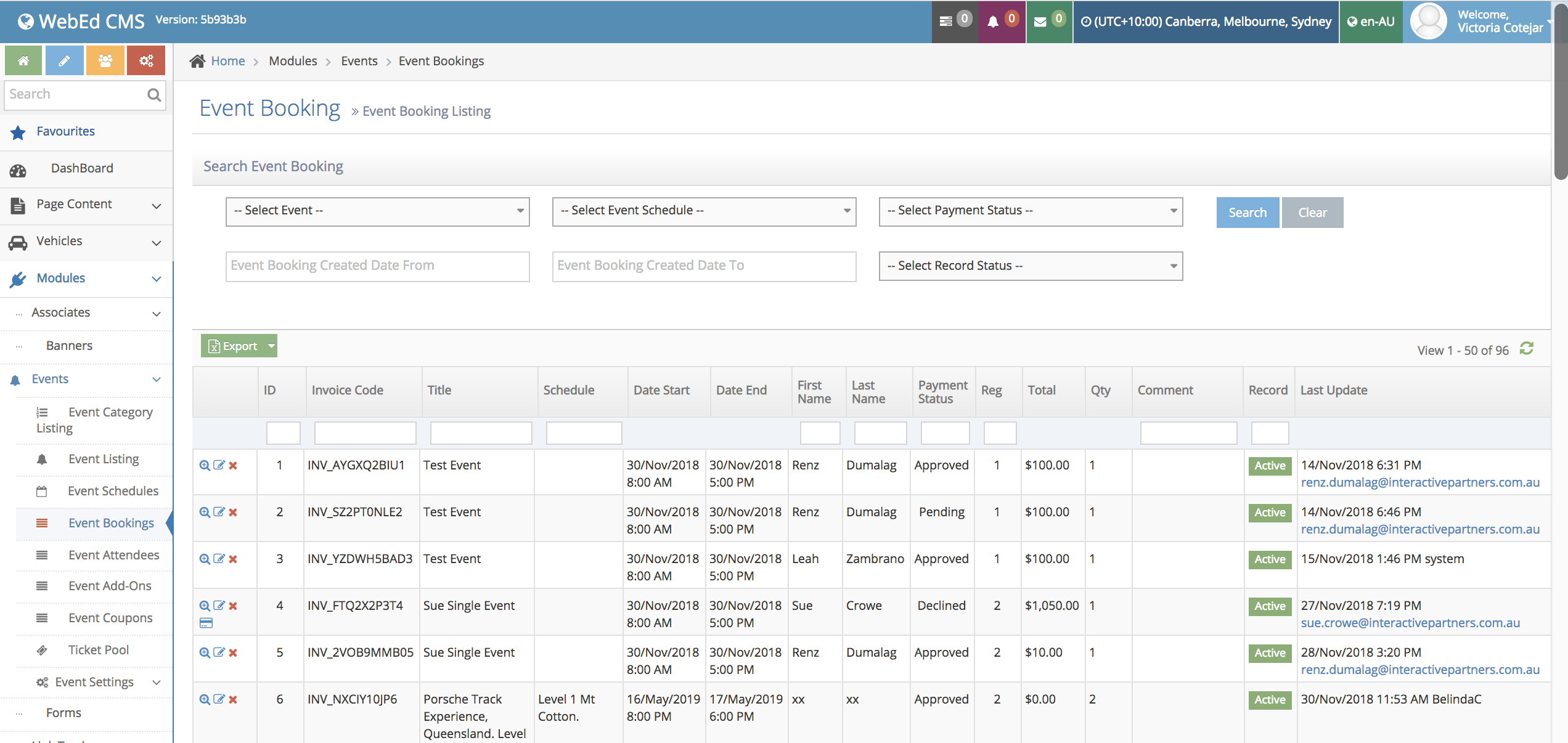 Export Event Booking Registered Data