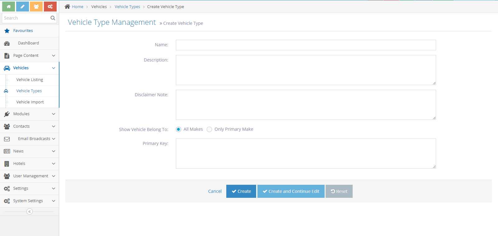 Vehicle Type Management