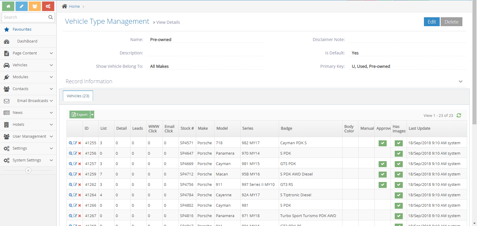 Vehicle Type Management