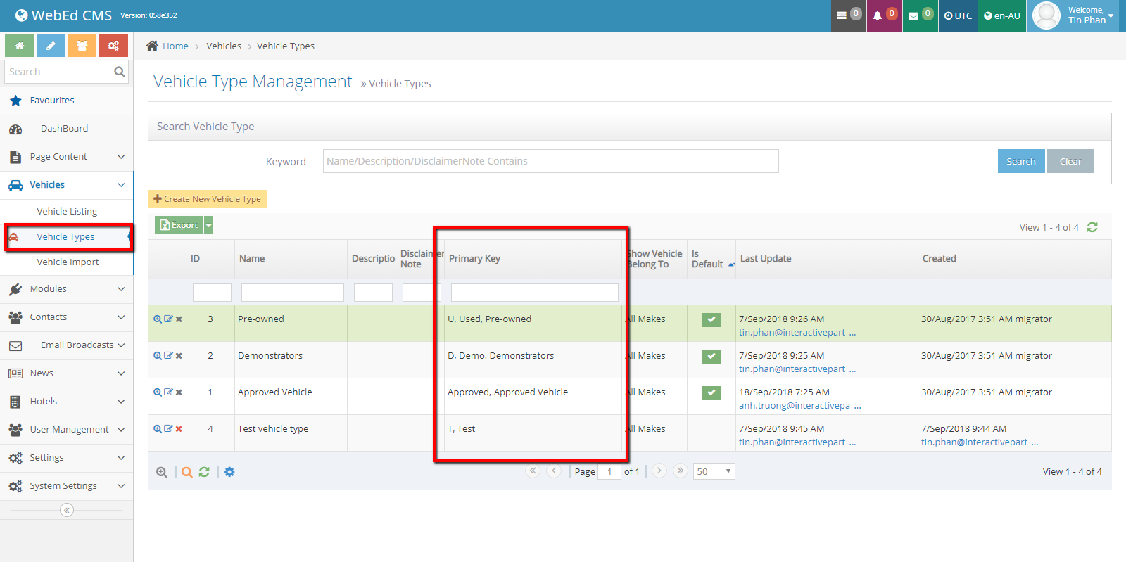 Vehicle Type Management