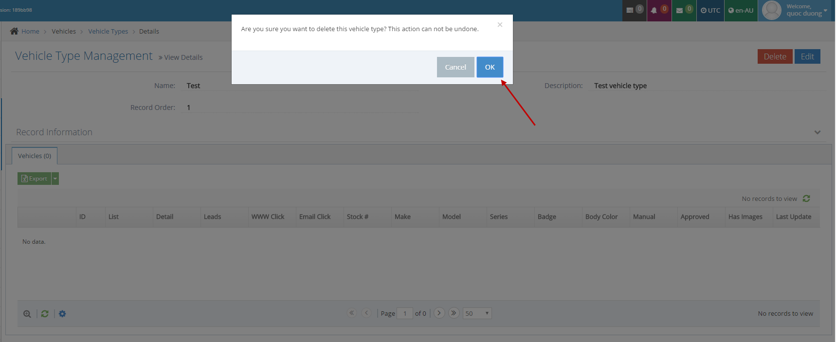 Vehicle Type Management