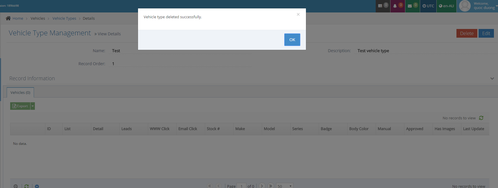 Vehicle Type Management