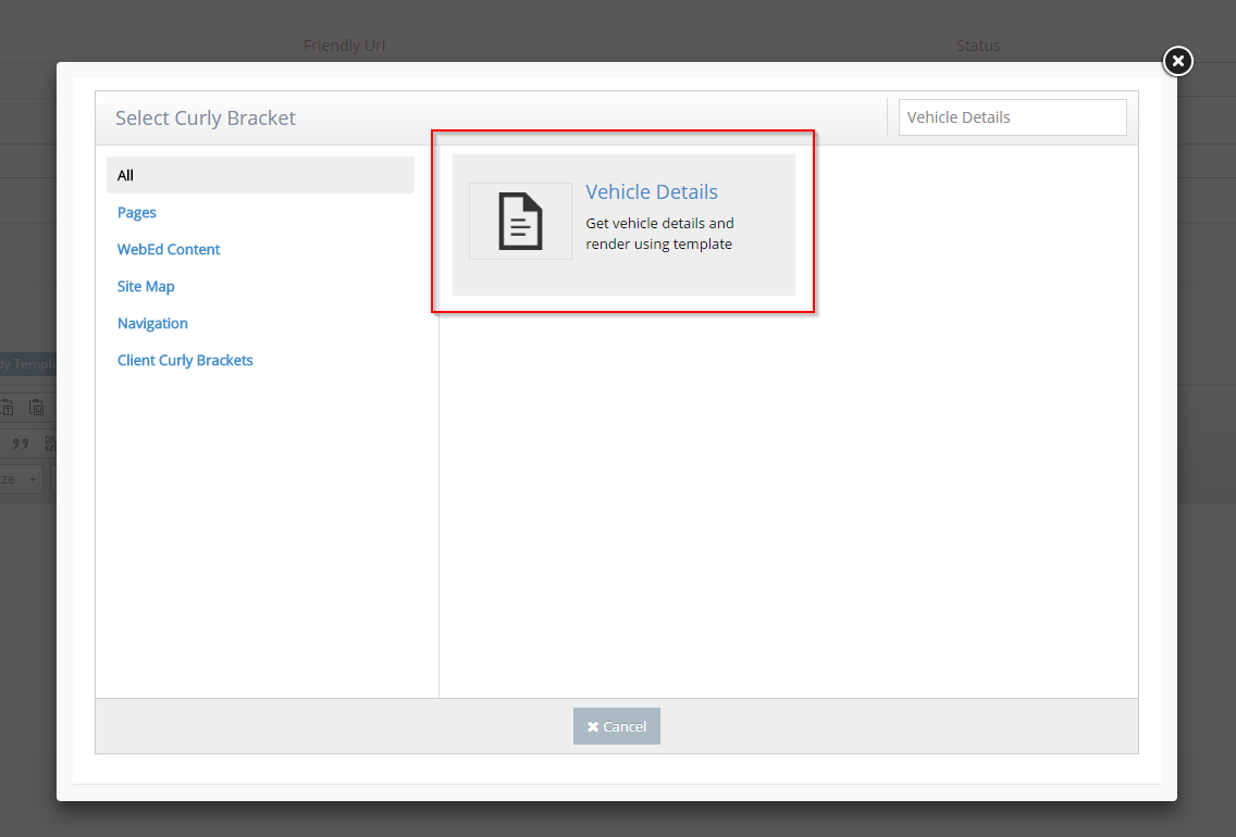 Display Vehicle as Page Content