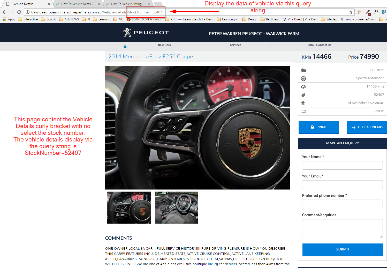 Display Vehicle as Page Content