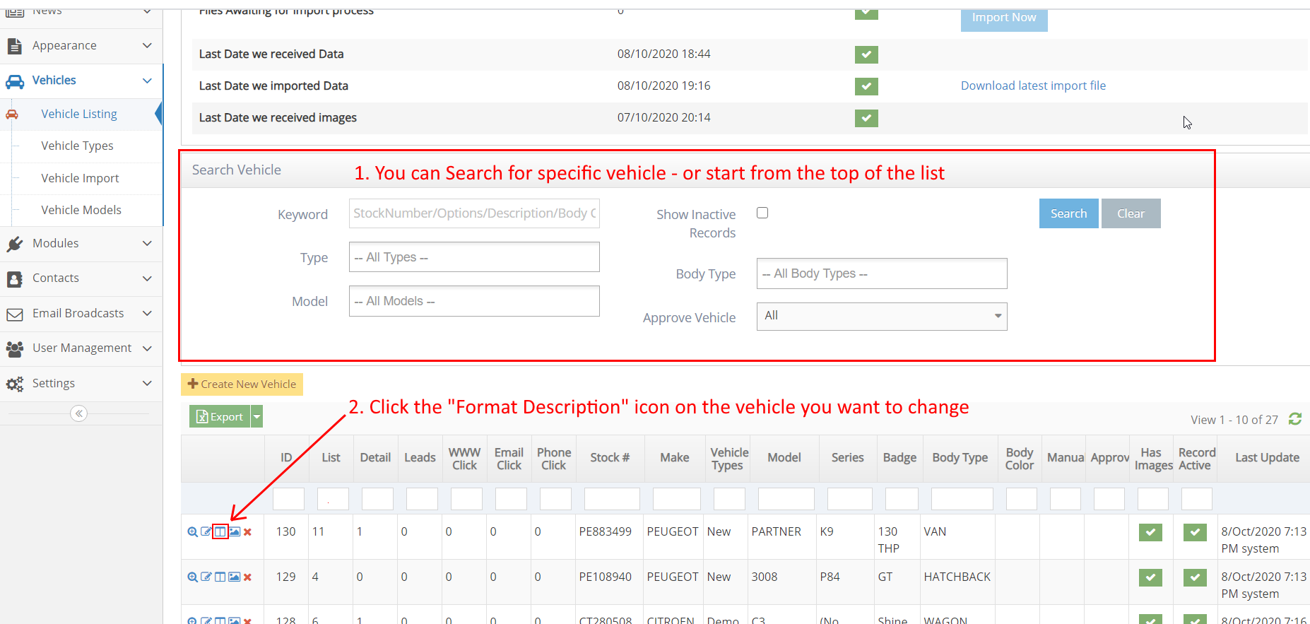 Vehicle Listing Descriptions