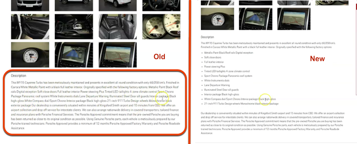 Vehicle Listing Descriptions