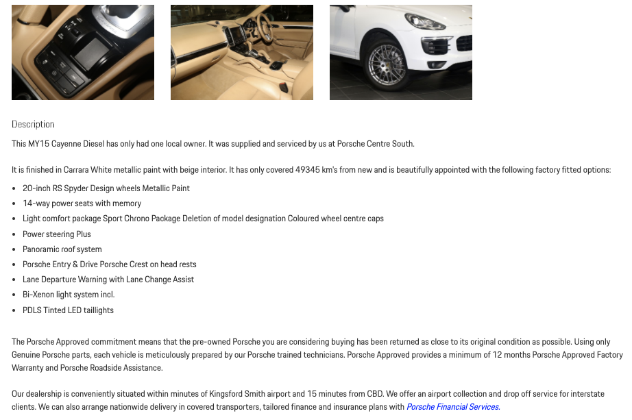 Vehicle Listing Descriptions