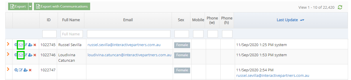 Sending email to individual contact