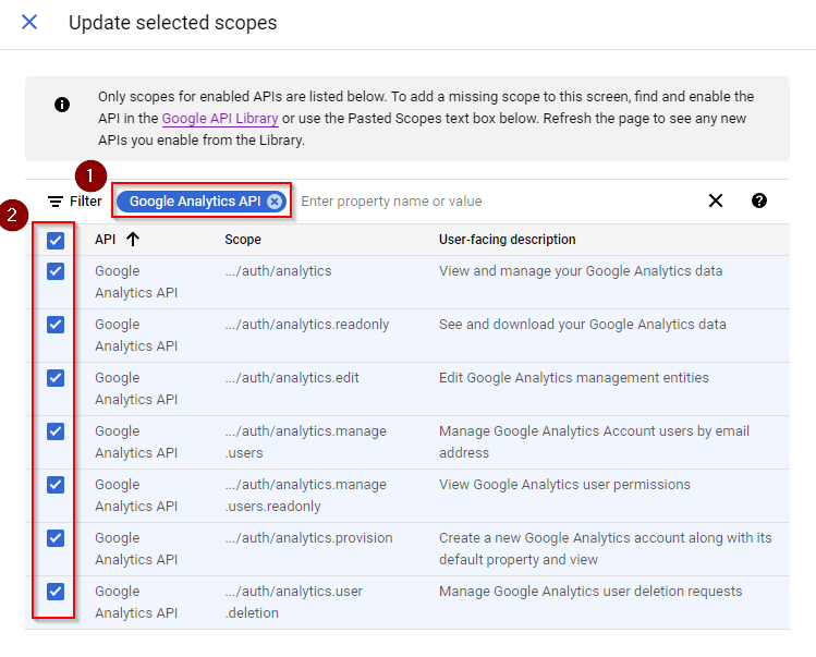 Update selected Scopes